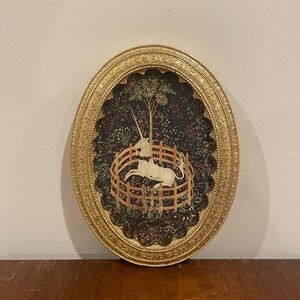 Unicorn Tapestry Framed Print In 6x8 Ornate Gold Oval Frame Fantasy Wall Art